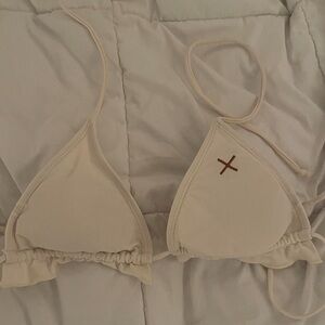 Ruffle-Trim Triangle Bikini Top in Cream